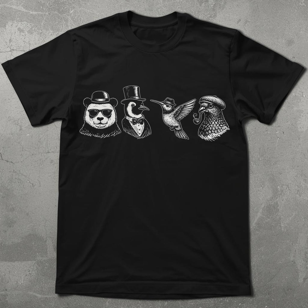Panda Penguin Hummingbird Pigeon Graphic Tee