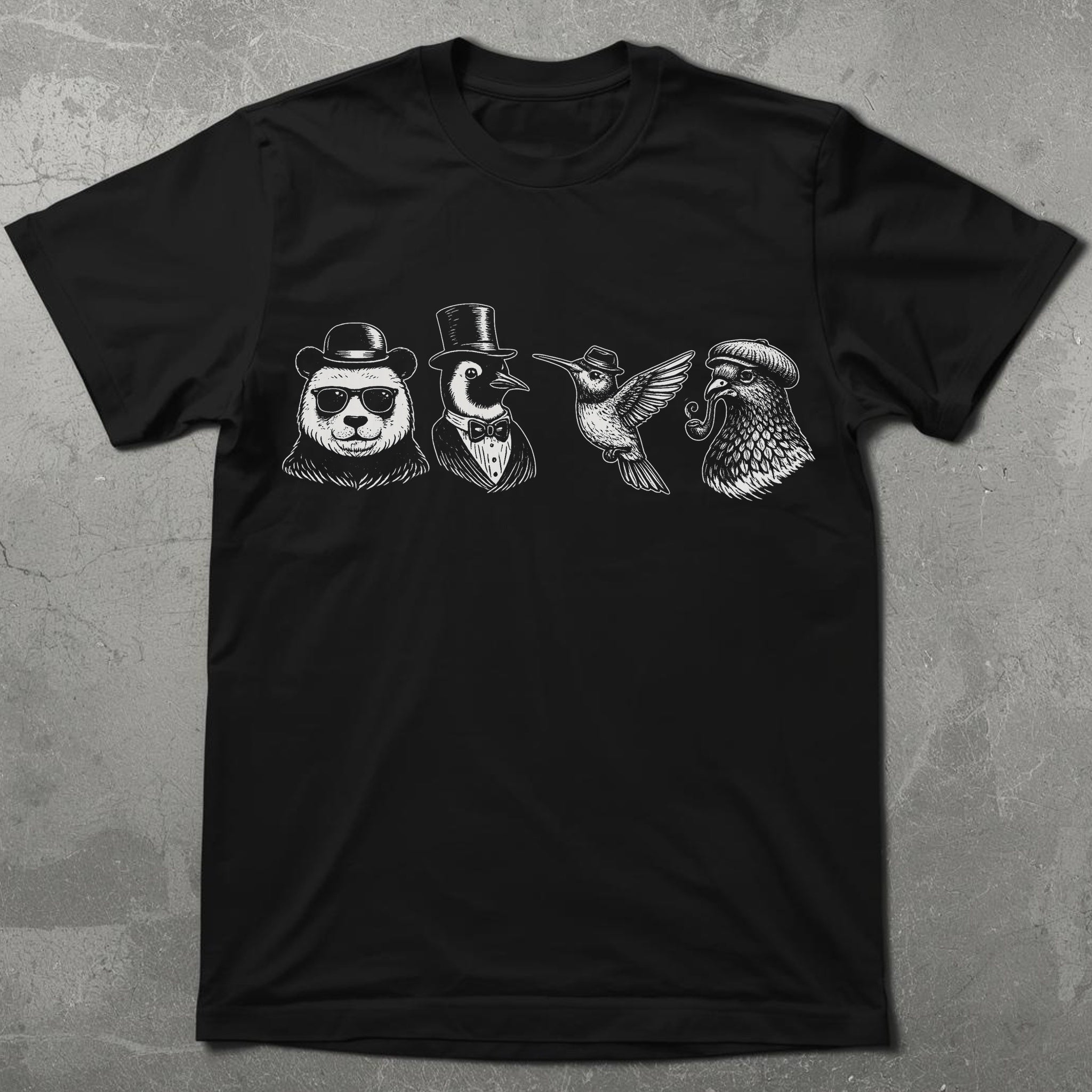 Panda Penguin Hummingbird Pigeon Graphic Tee