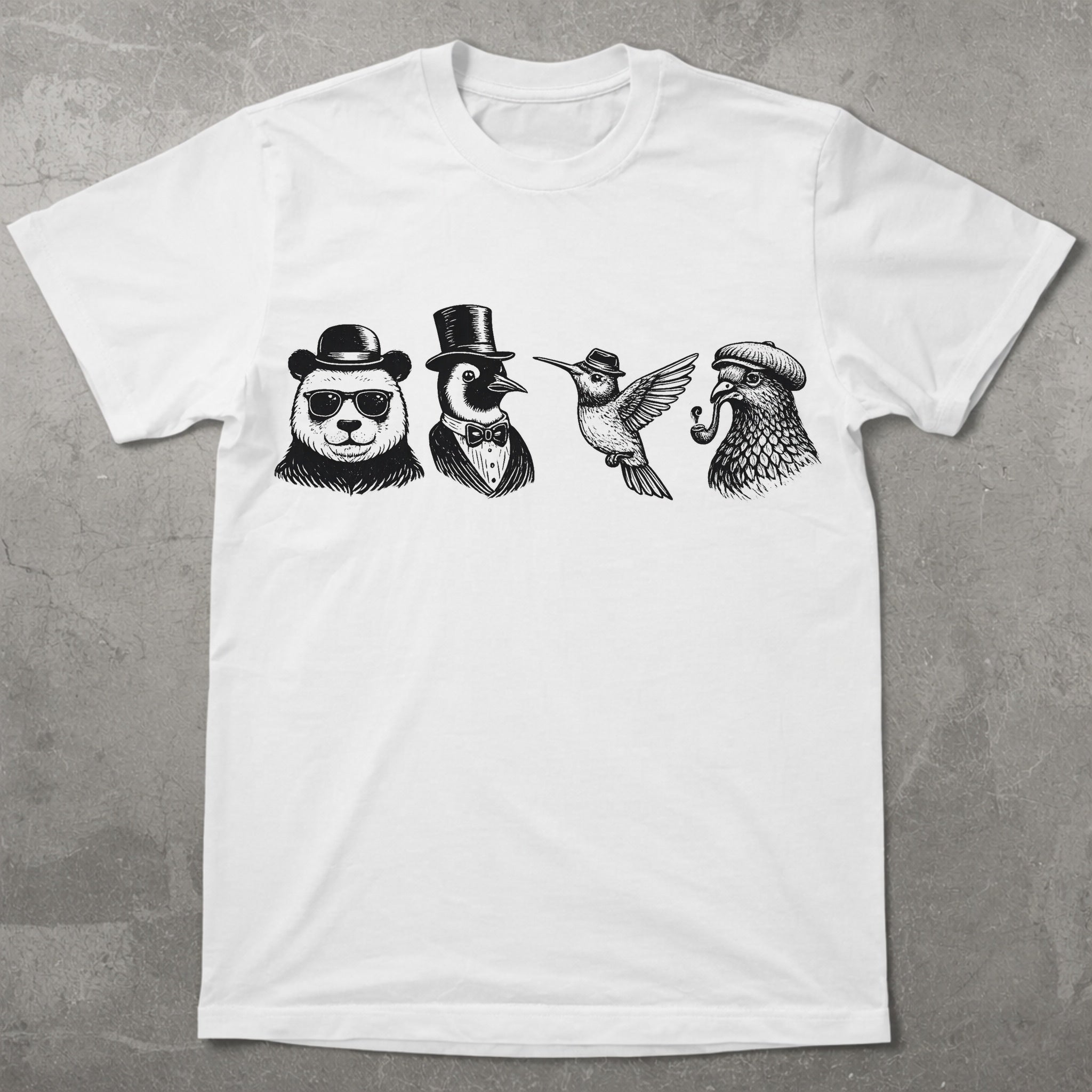 Panda Penguin Hummingbird Pigeon Graphic Tee